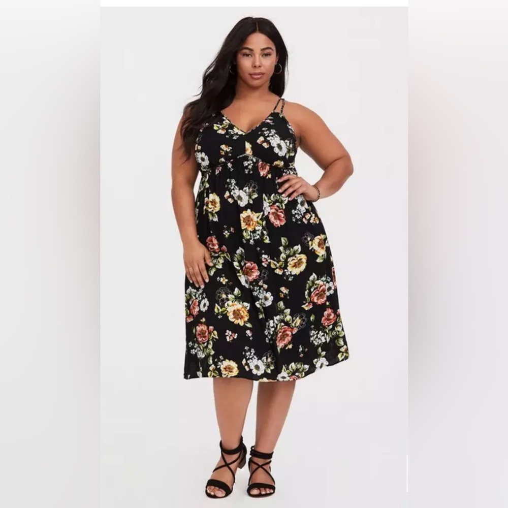 Torrid Black Midi Dress with Floral Print